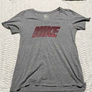 Nike Women's Heather Gray Tee with Maroon Logo